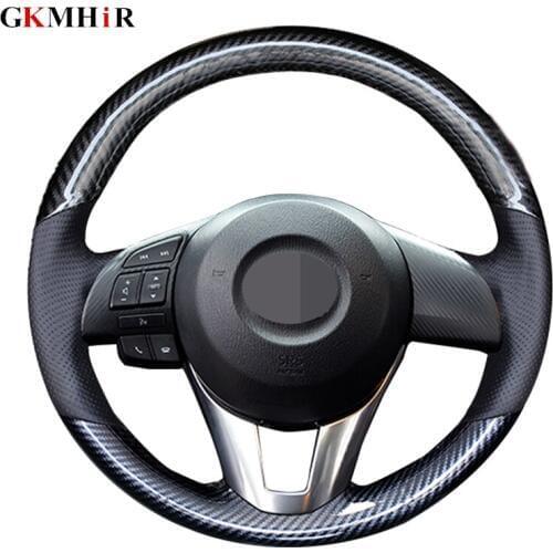 GKMHiR DIY Black Carbon Fiber Leather Car Steering Wheel Cover for Mazda CX-5 CX5 Atenza 2014 New Mazda 3 CX-3 2016