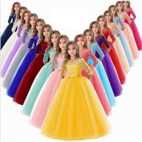 Lace Flower Girl Dress Ankle Length Princess Long Dresses for Party Wedding Prom Dress Baby Clothes 3-14Y E8547