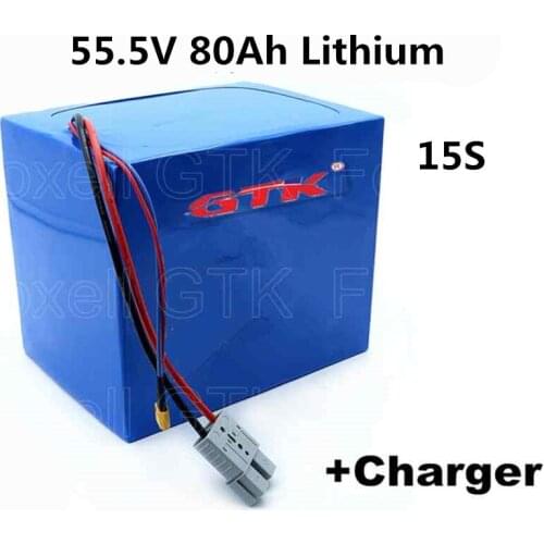 55.5V 80Ah lithium battery pack with BMS for 4000W motor, electric motorcycle solar panel tricycle energy storage+charger