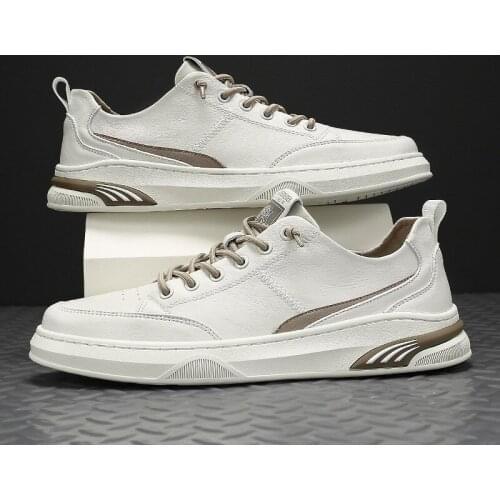 2021 Autumn Men Leather Casual Shoes Fashion Man Designer Striped Leisure Flat Skate Shoes Cool Loafers