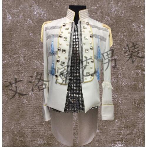 Men tuxedo suits designs homme terno stage costumes for singers men royal blazer dance clothes jacket style punk rock silver