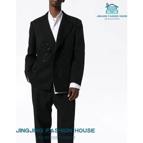 S-6XL!!Mens suit casual style double breasted multiple button loose black department