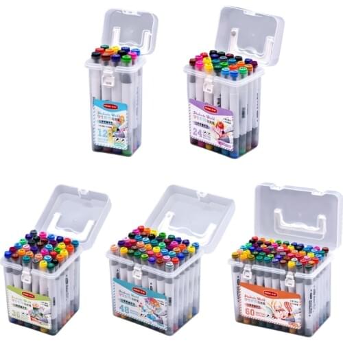 12/24/36/48/60Pcs Marker Pen Set Watercolor Brush Dual Tips Fineliner Drawing Pens for Adult Kids Coloring Sketching