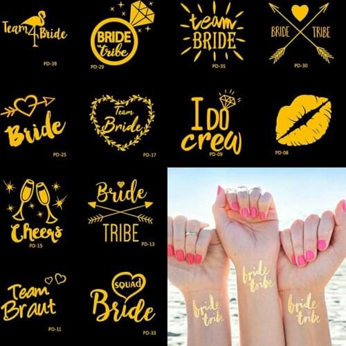 10Pcs Team Bride Rose Gold Tattoo Stickers Wedding Decoration Temporary Tattoos Stickers Hen Night Golden Sticker Party Supplies