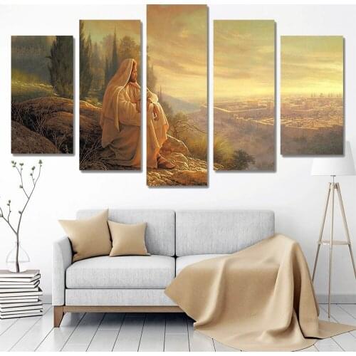 5 Pieces Wall Art Canvas Painting Character Christian Landscape Poster Home Decoration Modular Pictures Modern Living Room