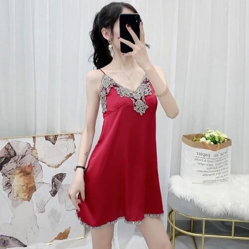 Sexy Strap Nightgown Gown Womens Satin Lace Backless Nighty Nightdress Casual Summer Sleeveless Sleepshirt Dress Home Clothes