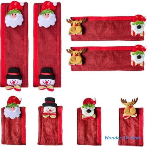 8pcs/Set Christmas Refrigerator Door Handle Covers Cartoon Santa Deer Bear Snowman Fridge Oven Microwave Handle Decor