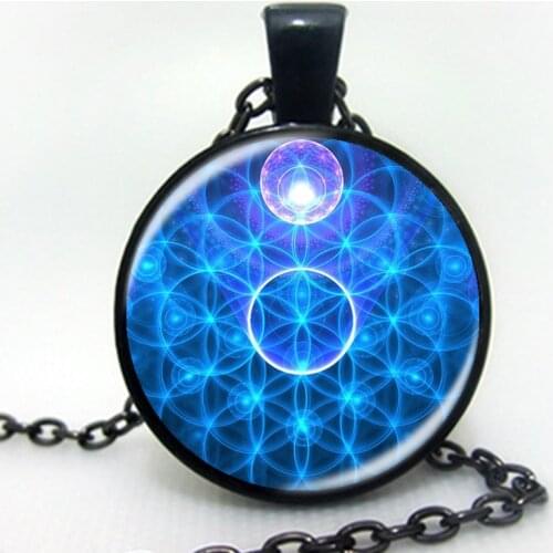 Handmade Kaleidoscope Buddhism Mandala Necklace Art Glass Dome Vintage Neon Blue Pink purple green Mandala boho pendant