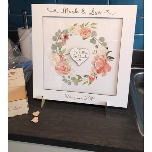 Personalise any language floral wreath square Wedding Guestbook drop box, custom Wedding birthday baptism wish box guest book
