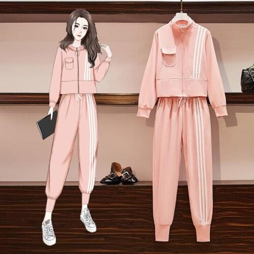 Casual Sports Suit Womens 2020 Autumn New Korean Style Short Coat Zipper Nine-point Pants Two-piece Suit