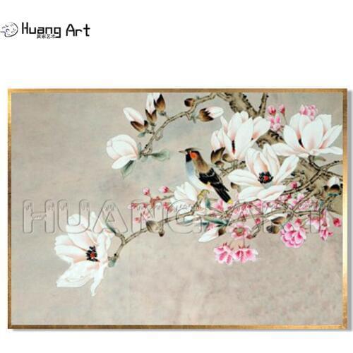 Hand-painted High Quality Chinese Style Oil Painting Bird on the White Flower Tree Impression Landscape Oil Painting On Canvas