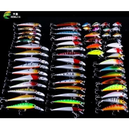 HENGJIA 56PCS Fishing Lures Carp Fishing ABS Set Mixed Minnow Lures Crank Lures Fishing Tackle Lure Kit Set Senuelos de pesca