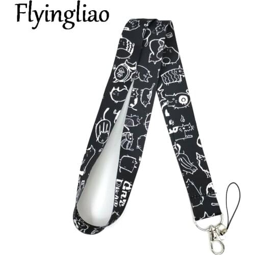 Cartoon Cats Graffiti Lanyard Keys Phone Holder Funny Neck Strap With Keyring ID Card DIY Animal webbings ribbons Hang Rope