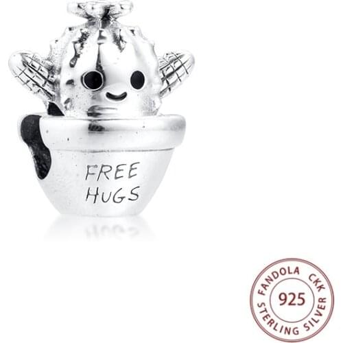 Fit Pandora Bracelet Free Hugs Cactus Charms 925 Sterling Silver Beads for Women DIY Jewelry Making Kralen