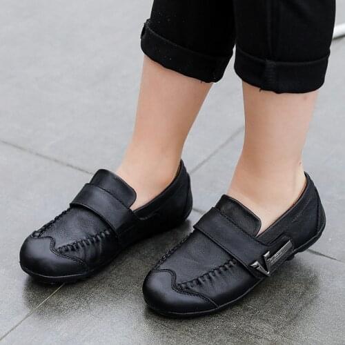 Boy genuine leather shoes childrens peas shoes student performance shoes children cowhide leather flats with metal
