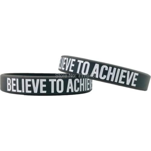 100pcs Inspirational Quote BELIEVE TO ACHIEVE wristband silicone bracelets free shipping by ePacket A