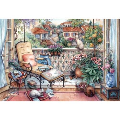 The view from the balcony Embroidery Needlework Crafts 14CT Unprinted DIY Quality Cross Stitch Kits Set Handmade Arts Home