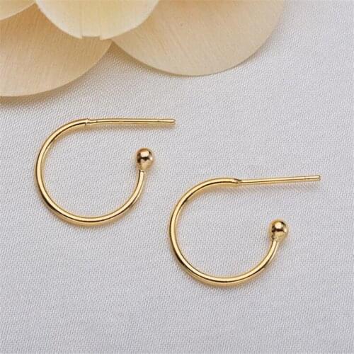 10pcs/lot high quality C shape ball earrings settings for diy jewelry making basic pin real gold plated findings accessories