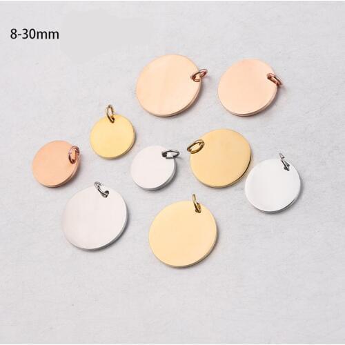 100% Stainless Steel Blank Circle Tag Charm 10/15/20/25/30mm Round Blank Metal Tag Mirror Polished 20pcs
