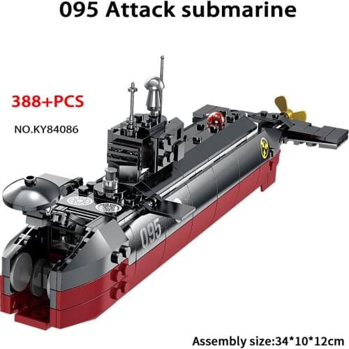 388 PCS 095 attack nuclear submarine Military warship Building Blocks Navy soldier Ship Model For Children boys Gifts KAZI 84086