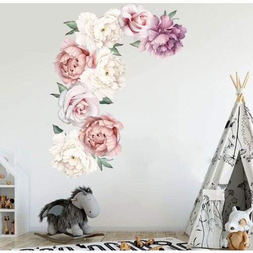 3D Blossom Peony Rose Flowers Wall Sticker Art Nursery Decals Kids Room Home Decor Gift Muurstickers Voor Kinderen Kamers Decals