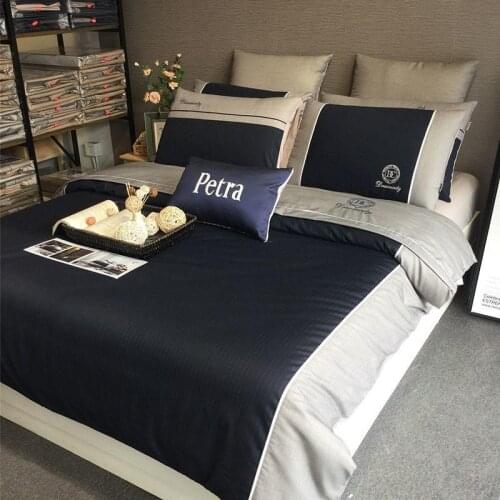 6Pcs Blue Gray Patchwork Duvet Cover set for Him 100%Cotton Sateen Bedding Set Silky Soft Premium Quality Bed Sheet Pillowcases