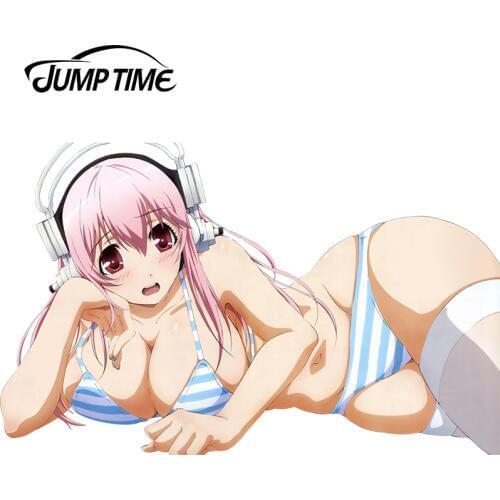 JumpTime 13cm x 8.1cm Sexy Girl Car Stickers Super Sonico Cartoon Anime Car Styling Vinyl Bumper Decal Exterior Sticker