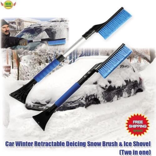 Car accessories Winter handle snow removal frost scraper Shoveling Retractable Deicing Snow Brush & Ice Shovel Two in one