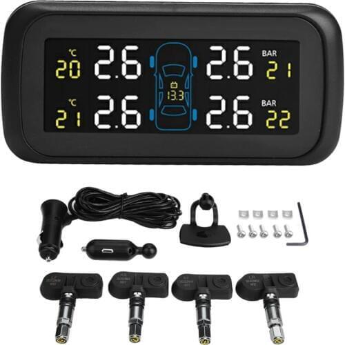 Car TPMS Tyre Pressure Monitoring System LCD Cigarette Lighter USB Charger w/ 4 Internal Sensor Tire Pressure Monitoring System