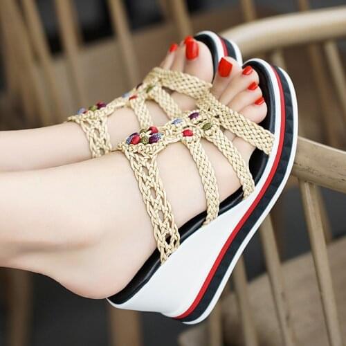 Brand Women Slippers Platform Wedge Peep Toe Casual Bling Color Mixing Slide Outdoor Beach Ladies Shoes Woman Zapatos De Mujer