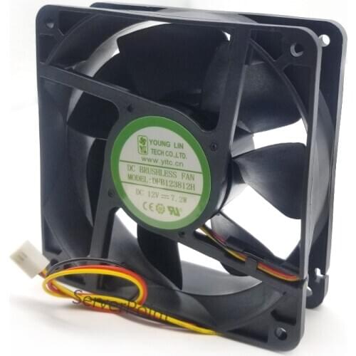DFB123812H DC 12V 7.2W 0.6A 12038 12CM 120*120*38mm 3 Wires Big Air Computer Cooling Fan