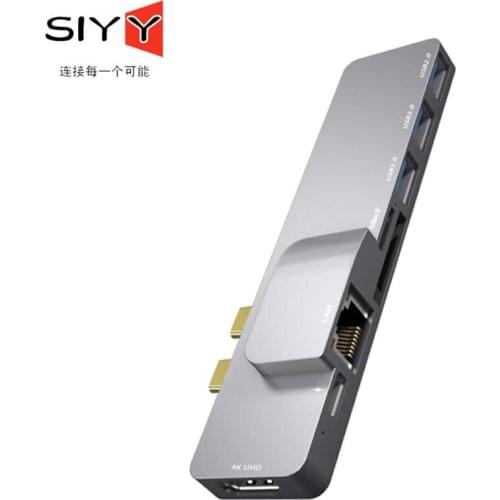 Dual Type-C Interface for Macbook Pro To HDMI-Compatible USB 3.0*2＆USB 2.0*1＆RJ45＆SD/TF Card ＆PD Charging