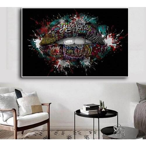 Graffiti Sexy Lip Canvas Art Oil Painting Wall Art Posters and Prints Wall Pictures for Living Room Home Wall Cuadros Decoration