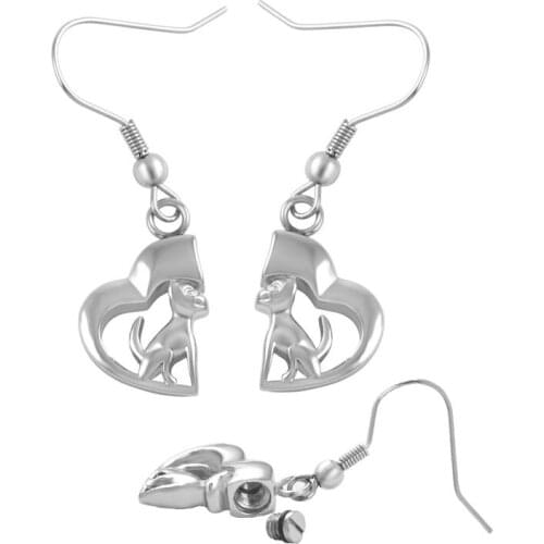 IJE8003 Free Funnel My Lovely Cat Always in My Heart High Polish 316 Stainless Steel Cremation Drop Earring for Pet Ashes