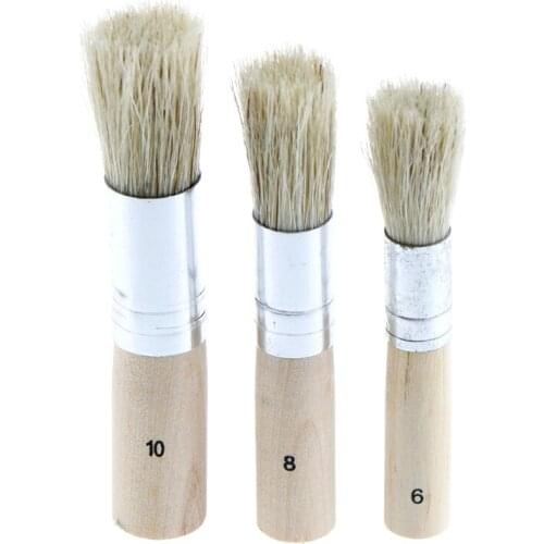 3Pcs/Set Wooden Stencil Brush Hog Bristle Brushes Acrylic Watercolor Oil Painting School Accessories