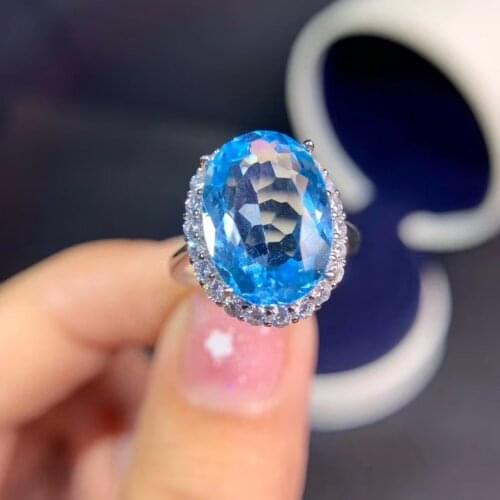 8 carat natural topaz ring, large gemstone color, exquisite craftsmanship, 925 silver inlay