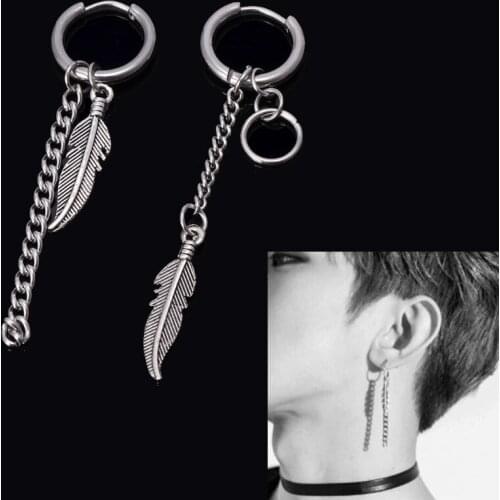 Korean Idols KPOP Bangtan Boys Album Feather Mismatch Tassel Chain Drop Earrings