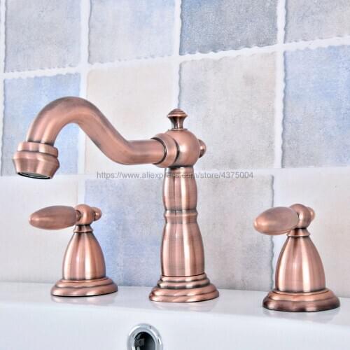 Basin Faucet 3 Hole Bathroom Sink Faucet Deck Mounted Cold Hot Antique Red Copper Sink Faucet Mixer Tap Nsf534