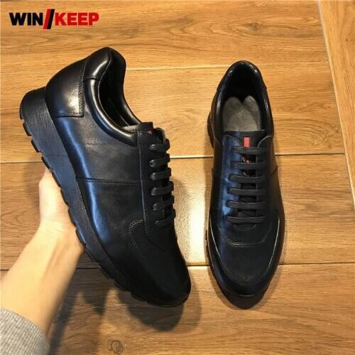 Brand Men Genuine Leather Shoes Winter Luxury Height Increasing Platform Sneakers British Style Business Lace Up Sport Shoes
