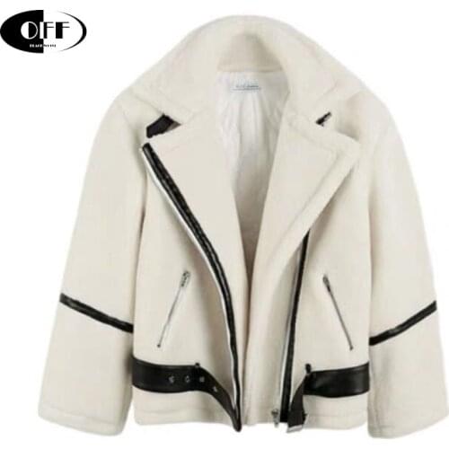 Winter Designer Woman Jackets Coat Vintage Zipper Turn-Down Collar Long Sleeve Lamb Wool Blend Patchwork Coats Lady Outwear ZA