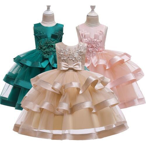 For 1-12 Years Summer Girls layered Dress Lace Princess Dress Tutu Party Wedding Dress Costume Kids Dresses For baby Girls Frock