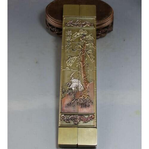 Copper Statue Hot selling four treasures of study brass solid relief Songhe zhenchi paper calligraphy and painting gift ornament