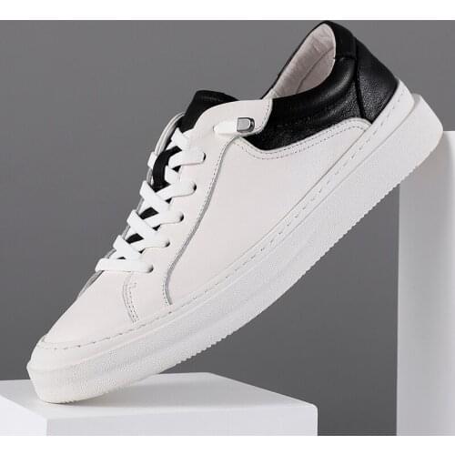 High-Quality Leather Shoes For Men Luxury Brand Casual And Comfortable Mens Shoes Lace-up Fashion Flat Shoes White Sneakers