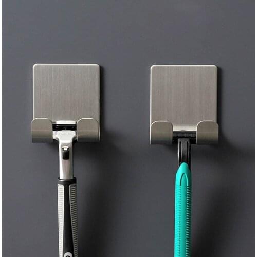 304 Stainless Steel Razor Holder Men Shaving Shaver Shelf Shaving Razor Rack Bathroom Home Hooks Hanger Wall Stickers Hooks