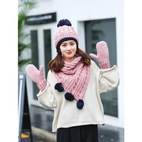2020 new hat, scarf and gloves three piece set, girls winter Korean version of neck Plush warm warm suit, gift box scarf