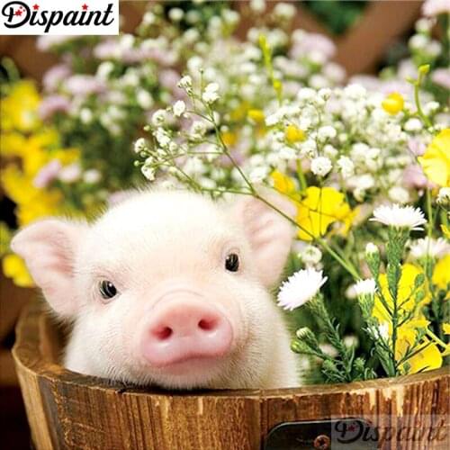 Dispaint Full Square/Round Drill 5D DIY Diamond Painting "Animal pig flower" 3D Embroidery Cross Stitch 5D Home Decor A18898