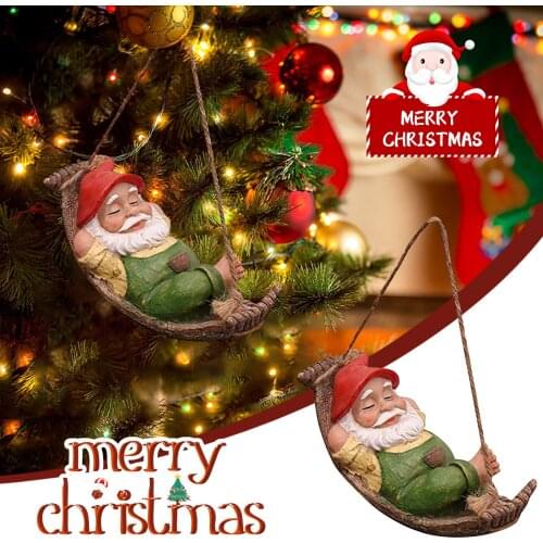 2021 New Christmas Dwarf Hammocka Hanging Pendant Xmas Tree Pendants Resin Doll Ornament Navidad Home Party Decoration A40