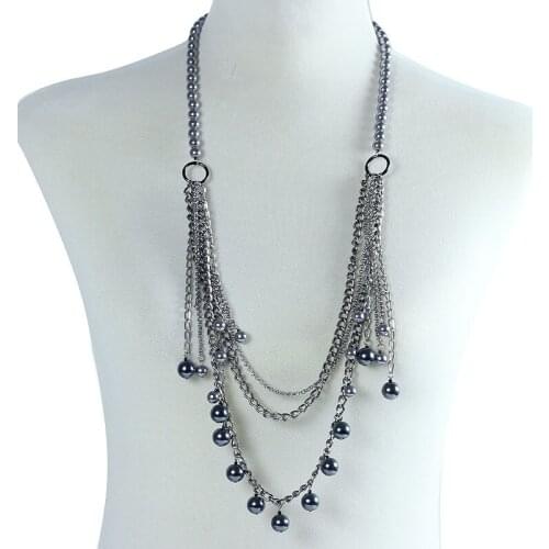 New Imitation Pearl Dangle Multi Chains Necklace For Women Cute Layer Bib Long Chains Necklace Fashion Jewelry Colliers Collar