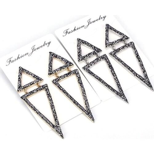 New Vintage Chandelier Hollow Triangle Pendant Charm Pave Black Rhinestone Beads Gold Color Dangle women Earrings wedding gift