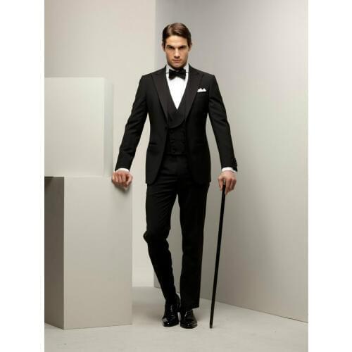 New Arrival Groom Tuxedo Groomsmen Peak Lapel Wedding/Dinner/Evening Suits Best Man Bridegroom (Jacket+Pants+Bow Tie+Vest) B63